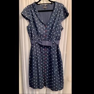 **One of a kind navy polka dot button dress**